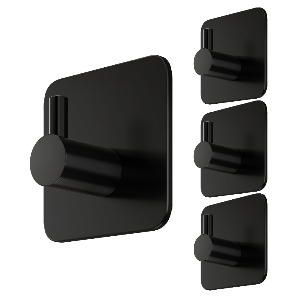 DLKJLK 4smile Handtuchhalter ohne Bohren, 4 Stück in Schwarz - Wasserfeste Badezimmer Handtuchhalter, Edelstahl Haken, Klebehaken für Bad, Küche - Extra-starke Haken selbstklebend, Handtuchhaken